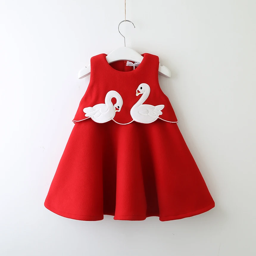 

Little Girl Cartoon Woolen Dress Winter Toddler Girl Goose Ruffle Dress Wholesale Bulk Lots Clothes Kids Party Dress New Year