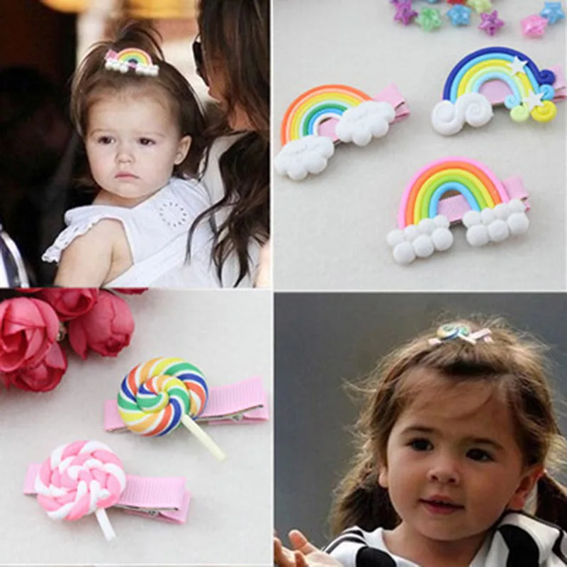 1Pcs Baby Head Hair Clips Cute Rainbow Lollipop Girls Pins Accessories