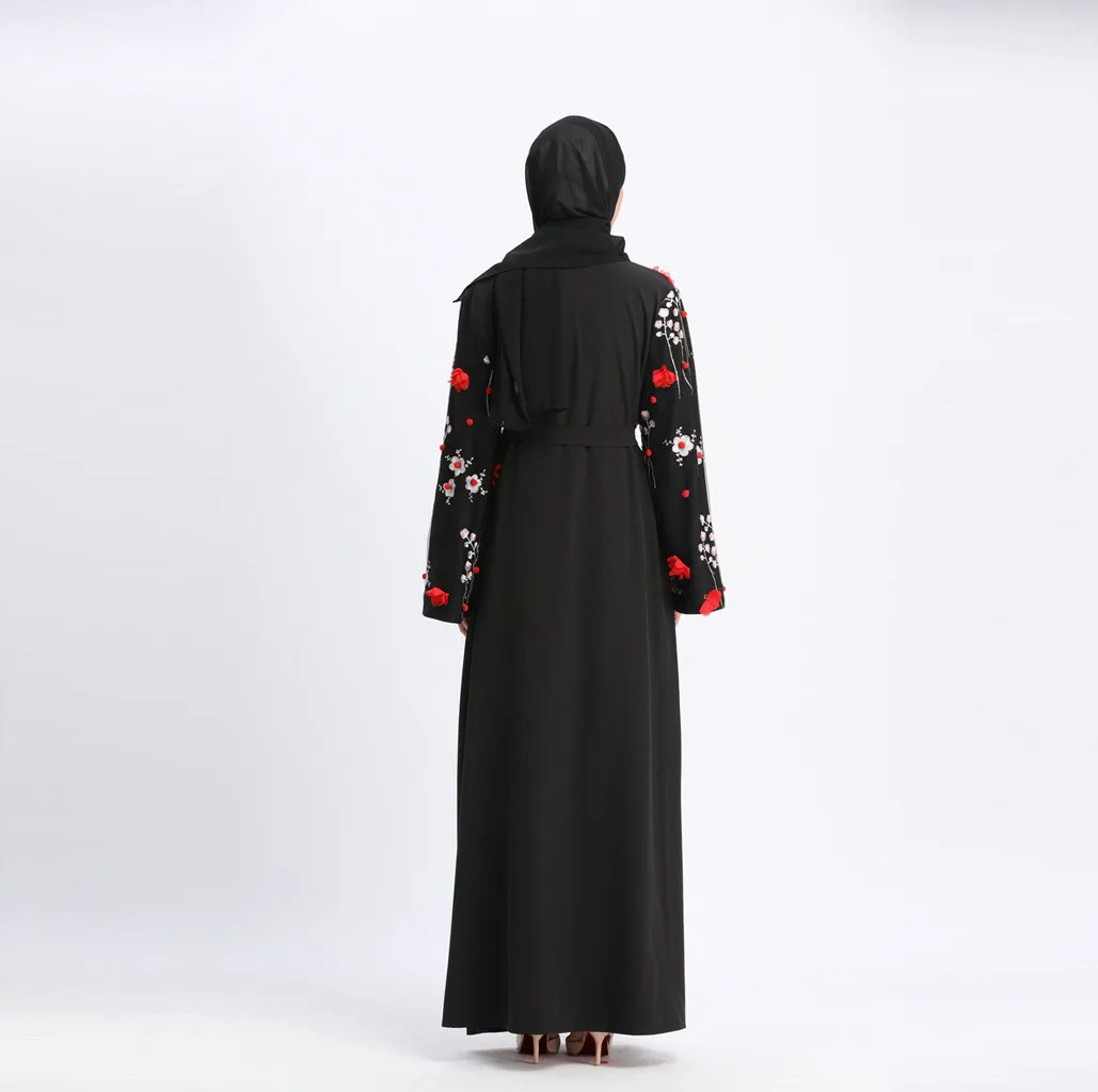 Женское ажурное длинное платье с вышивкой, халат, открытый кардиган «абайя», мусульманское дубайское платье