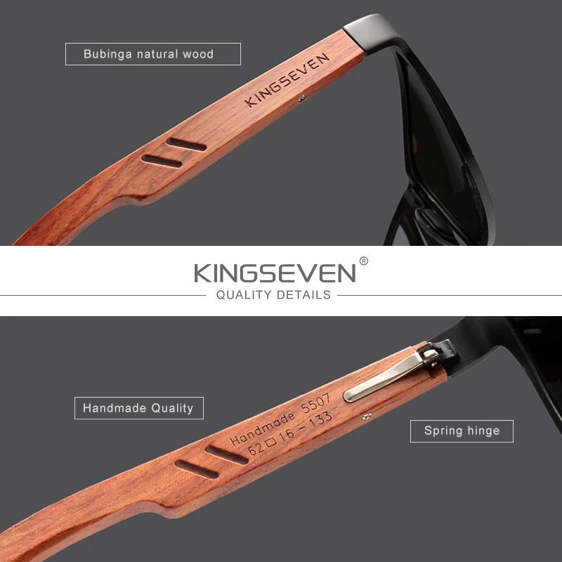 Goede KINGSEVEN Designer Handgemaakte Vrouwen Zonnebril Mannen Gepolariseerde Natuurlijke Bubinga Houten + Aluminium Fashion Zonnebril Vierkante UV400