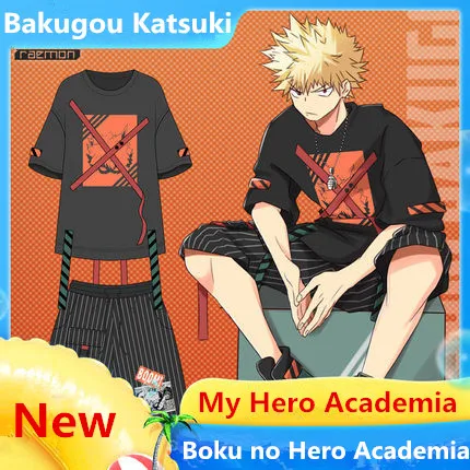 Аниме мой герой Академии Bakugou Katsuki Boku без герой Костюмы для косплея Для женщин Для мужчин летняя хлопковая футболка и штаны, костюм