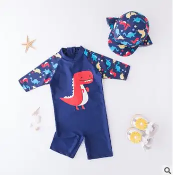 

Nyan Summer Baby Boy Swimwear+Hat 2pcs Set Blue Dinosaur Swimming Suit Infant Toddler Kids Children Spa Beach Bathing 10sets/lot