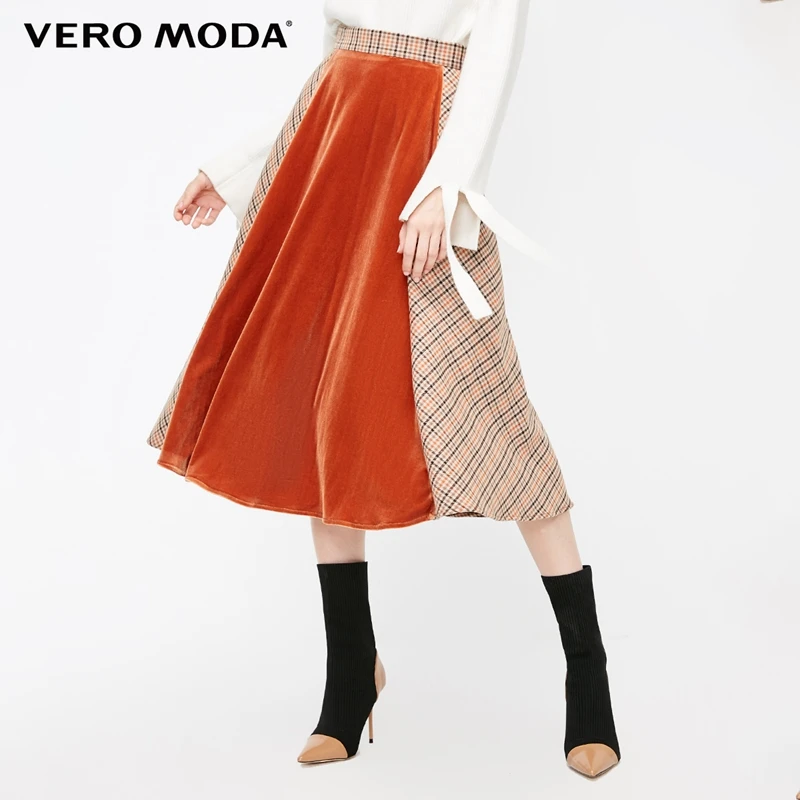 

Vero Moda 2019 New Women's Plaid Splice Fabric Mid-rise Skirt | 318416517
