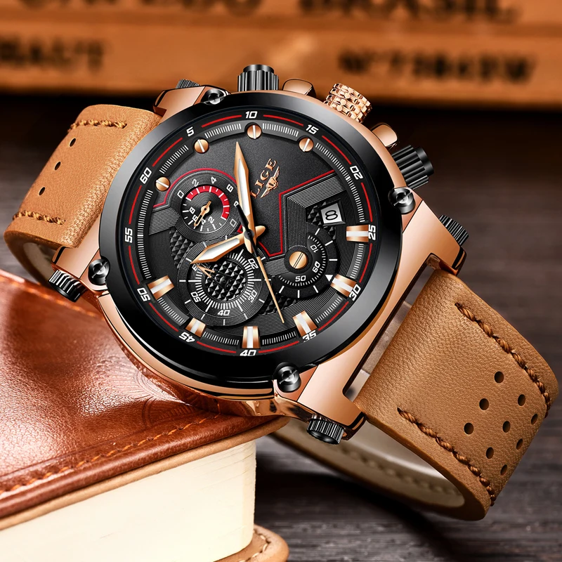 LIGE Fashion Mens Watches Top Brand Luxury Casual Sport Quartz Watch Men Leather Waterproof Militar