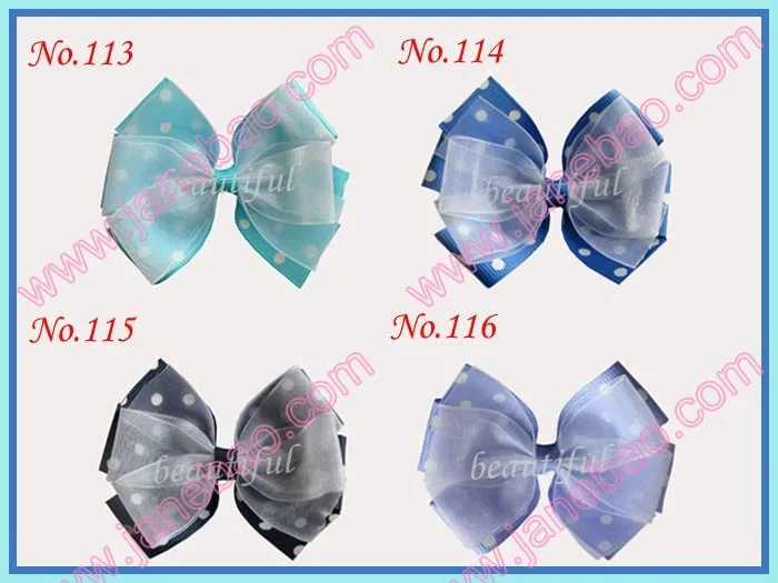 

free shipping 32pcs Girl Boutique 3 Double Abby Organza Grosgrain Hair bows Clip popular hair bows clips