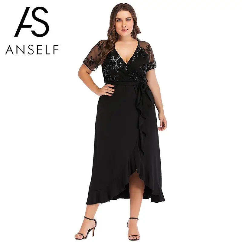 2019 Summer Sexy Glitter Sequin Dress Women Plus Size Dress Sheer Mesh ...