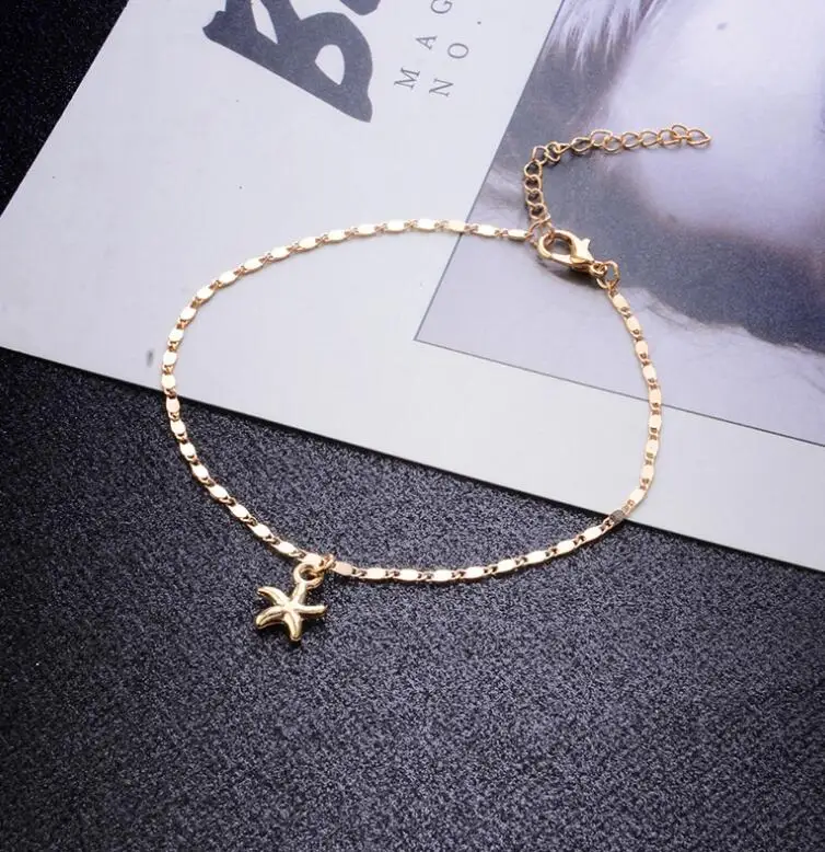 

simple fashion gold/silver color alloy Starfish Chain Anklets Women Jewelry Beach Foot Ankle Jewelry for woman girl gift