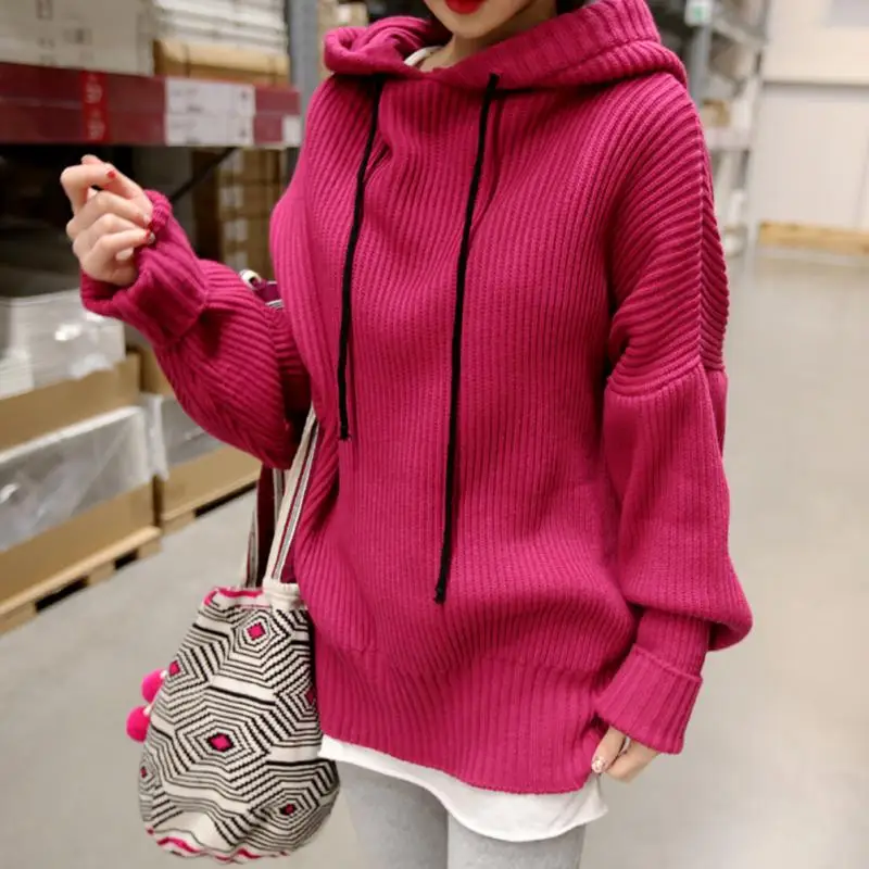 Women Autumn Solid Color Pullovers Girls Hooded