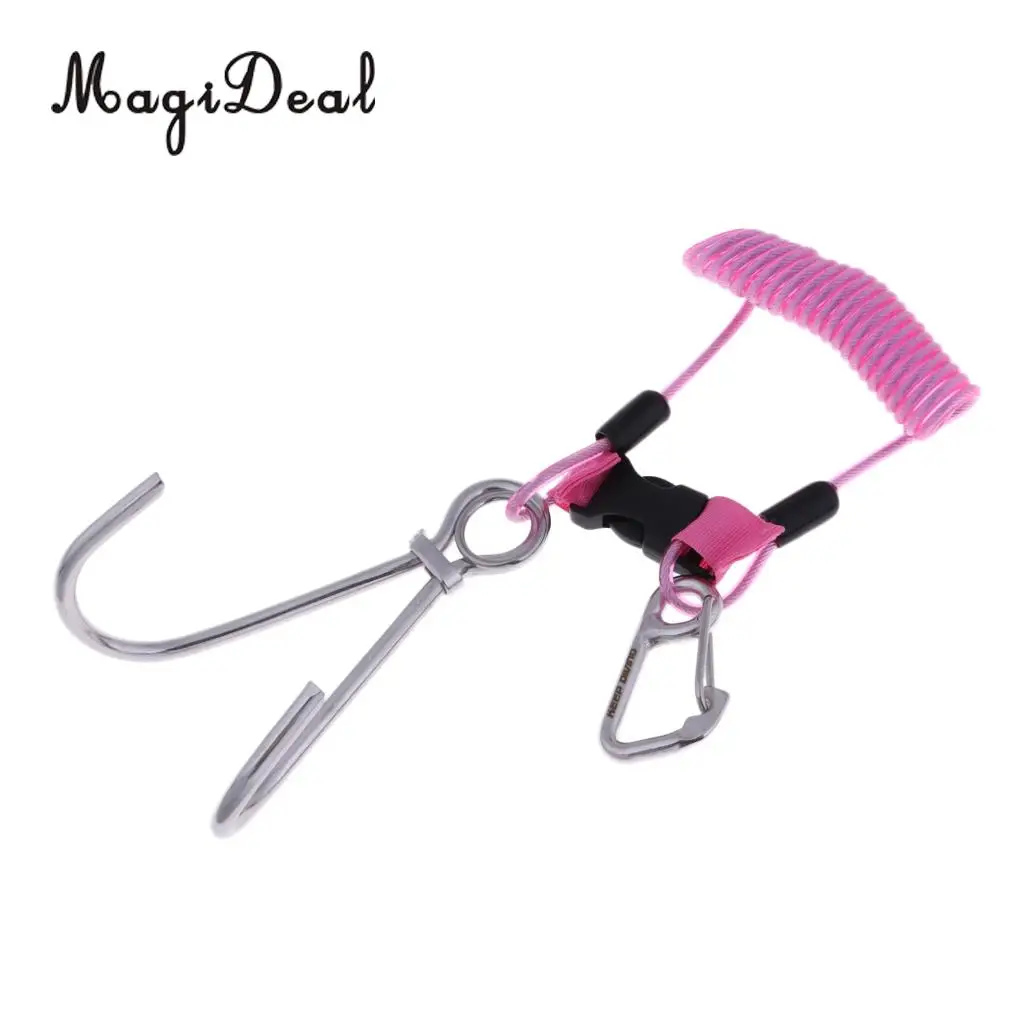 Scuba Reef Hook Double Hook Reef Drift Hook with Spiral Coil Lanyard and Quick Release Buckle Diving Safety Accessories