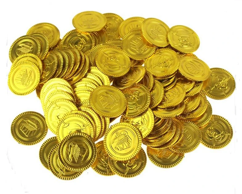 PLASTIC GOLD PIRATE TREASURE CHEST COINS LOOT GOODY PARTY BAG PINNATA FILLERS UK