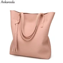Ankareeda Women's Soft Leather Handbag High Quality Women Shoulder Bag Luxury Brand Tassel Bucket Fashion Handbags