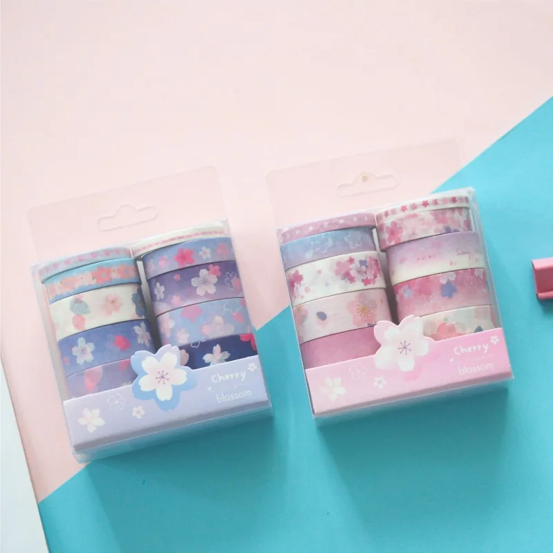 

10 pcs/pack Cherry Sakura Pink Blue Bullet Journal Washi Tape Set Adhesive Tape DIY Scrapbooking Sticker Label Masking