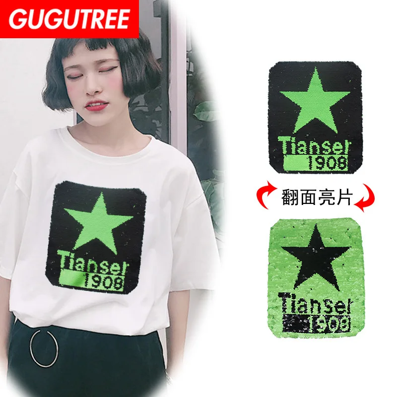 

GUGUTREE embroidery Sequins big star patches 1908 patches badges applique patches for clothing XC-186