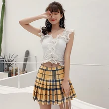 Женский купальный костюм из двух предметов для похудения, купальные костюмы г. Новое поступление, черные купальники, сексуальная клетчатая юбка для девочек одежда для плавания с воланами и открытой спиной