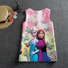 Disney принцесса платье Эльзы из мультфильма Холодное сердце, летняя детская одежда из хлопка платье без рукавов, жилет для девочек платья «Эльза» для маленьких девочек короткий топ на бретелях
