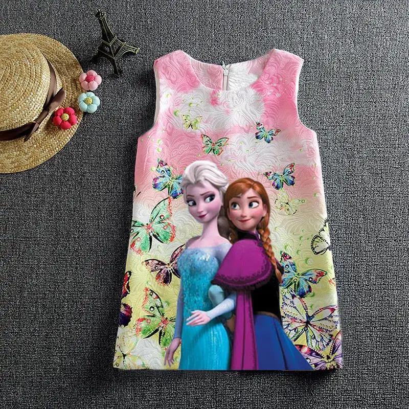 Disney princess Frozen Elsa dress Summer children clothing cotton