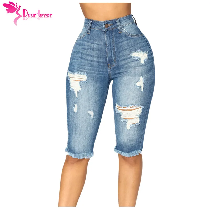 Dear Lover High Waist Skinny Jeans Medium Blue Wash Denim Destroyed Bermuda Knee Length Shorts Feminino Plus 2xl Pants Lc Jeans Aliexpress