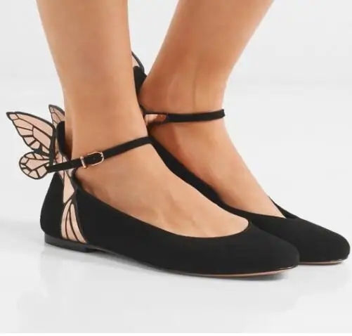 New Design Butterfly Wing Flat Single Shoes Woman Kid Suede Hollow Buckle Strap Round Toe Casual Soft Women's Summer Footwear