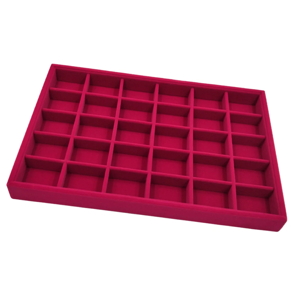  Rose Pink Velvet Jewelry Display Organizer Box Tray Showcase For Pendant Earring Necklace 12/24/30 Grids