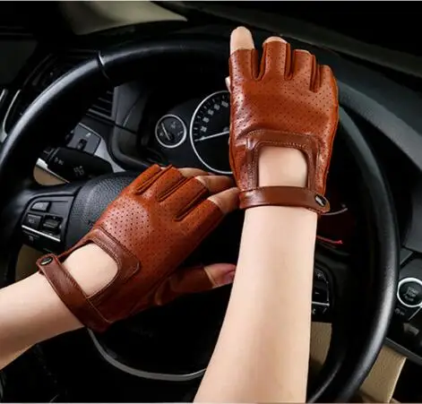 Для мужчин и горе Для Мужчин's Натуральная кожа Половина finger перчатки wo Для мужчин кожаные танцы перчатки спортивные водительские перчатки