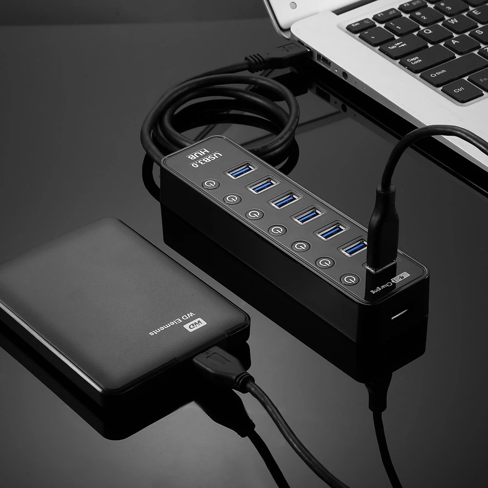 Разветвитель для передачи данных с 7 портами s USB 3 0 1 умным зарядным портом и