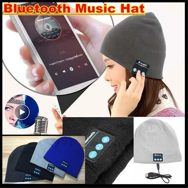 200 шт. беспроводной Bluetooth V4.2 шапочка вязаная зима Открытый Беговая шапка гарнитура микрофон наушников Музыка банданы для мужчин Спорт Smart