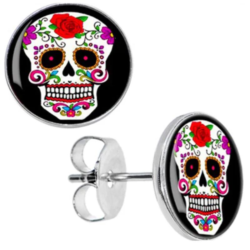 

Wholesale Stainless Steel White Sugar Skull Ear Stud Earrings Cheater Plugs Diameter 8mm 10mm*0.7 AW5025