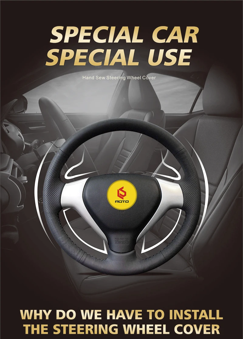Black leather braid on the steering wheel cover for Honda Old City Fit Jazz steering wheel case 