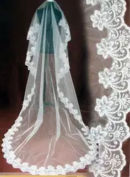 Модные 1 слоя собор вуаль белое кружево вуали кружева невесты свадьба 3 м длиной вуали
