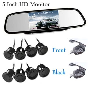 

New 5" Car Mirror Monitor Radar Parking System BIBI Alarm 8 Sensors with Front View Camera + Rear view Camera set Parking Assist