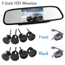 Nuovo 5 “Monitor Dello Specchio auto Radar di Parcheggio Sistema BIBI Allarme 8 Sensori con vista frontale della macchina fotografica + videocamera vista posteriore set di parcheggio Assist