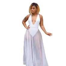 Чешские See-through Длинные плиссированные юбки сексуальные Для женщин пляжные макси юбка летняя с высокой талией Boho Sheer сетки Вечерние плавки