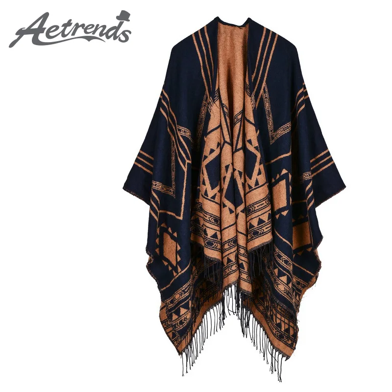 

[AETRENDS] 2017 New Fashion Geometric Design Cashmere Feel Ponchos and Capes Winter Scarf Women Brand Poncho Z-5481
