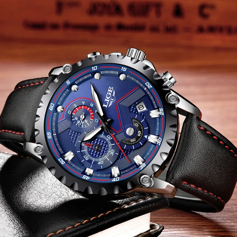 LIGE Watch Men Fashion Sport Quartz Watch Mens Watches Top Brand Luxury Waterproof Military Leather Date Clock Relogio Masculino