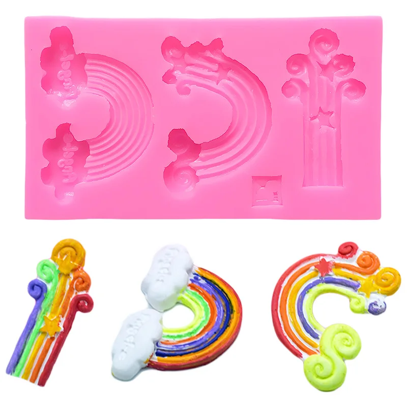 

Eco-Friendly Rainbow Cloud Silicone Muffin Cake Tools Decorating 3d Soap Molds Biscuit Cake Baking Mold Lace Fondant Mold Candy