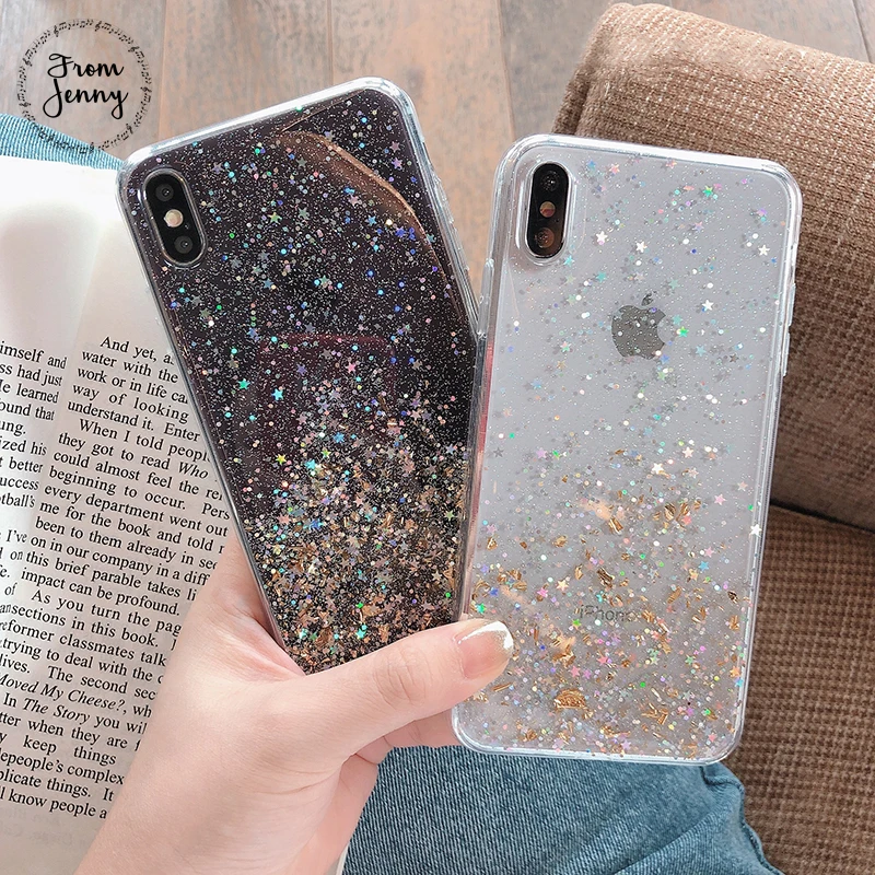 От Jenny прозрачная блестящая золотая фольга для iPhone x xr xs max 6 6s 7 8 Plus Звездная