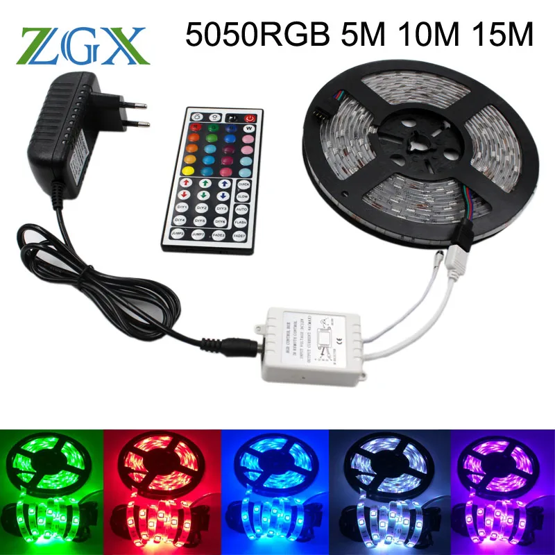 5050 RGB светодиодные полосы света 5 м 10 м светодио дный 30 led/m гибкая ip 20 водостойкий неоновый Тира лампа лента К 44 к контроллер DC 12 В в адаптер