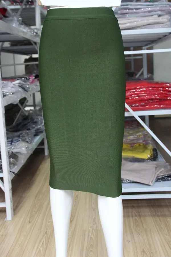 Однотонная Обнаженная сексуальная длина до колена юбка-перевязка из вискозы 2016 Bodycon Элегантная трикотажная дизайнерская юбка