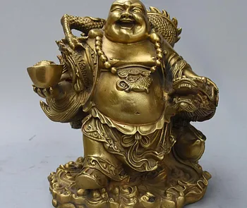 

free shipping 25.5cm Feng Shui pure copper Wucai Shen Zhao Gongming Buddha statue riding tiger mascot ornaments