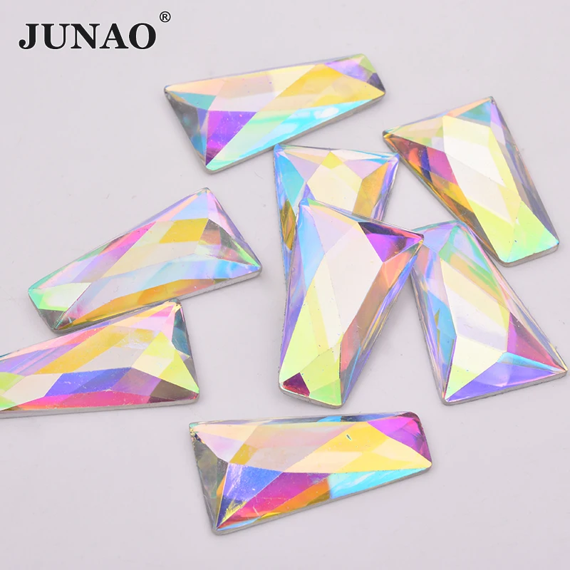 

JUNAO 13*27*44mm Big Size Crystal AB Trapezoid Rhinestone Applique Flatback Resin Gems Non Sewn Stones Diamond Strass for Crafts