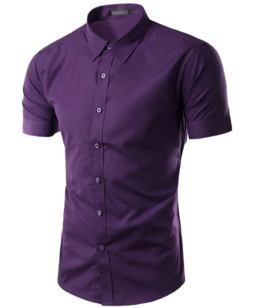 Мужская рубашка с коротким рукавом, приталенная, Camisa Social Masculina Chemise Homme, новинка, летняя мужская однотонная деловая рубашка 6537 - Цвет: Purple