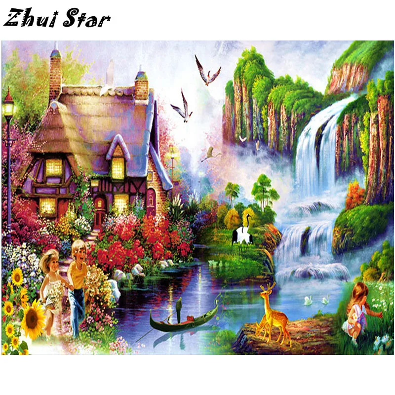 NEW Diamond Embroidery 5D DIY Painting Huts And Cranes Cross Stitch Rhinestone Mosaic FC516 | Дом и сад