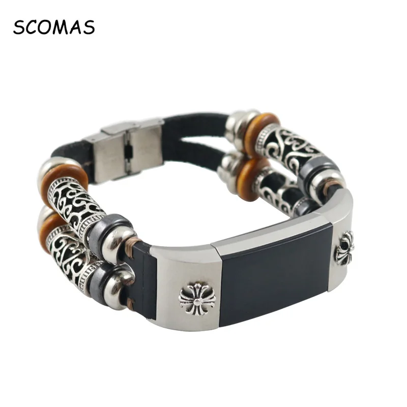

SCOMAS Retro Replacement Strap For Fitbit Charge 2 Bands Metal Leather Cord Braide Rope Straps for Fitbit 2 Charge Wristband