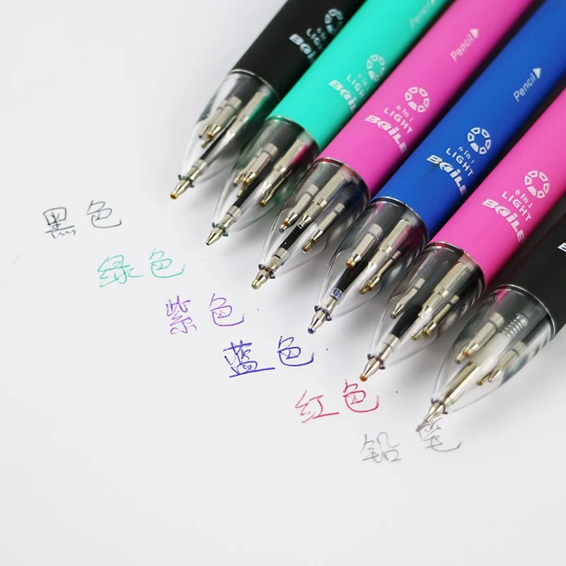 6 в 1 шариковая ручка 5 цветов шариковые ручки 1 автоматический карандаш многоцветный с ластиком шариковые ручки для школы и офиса простые канцелярские принадлежности