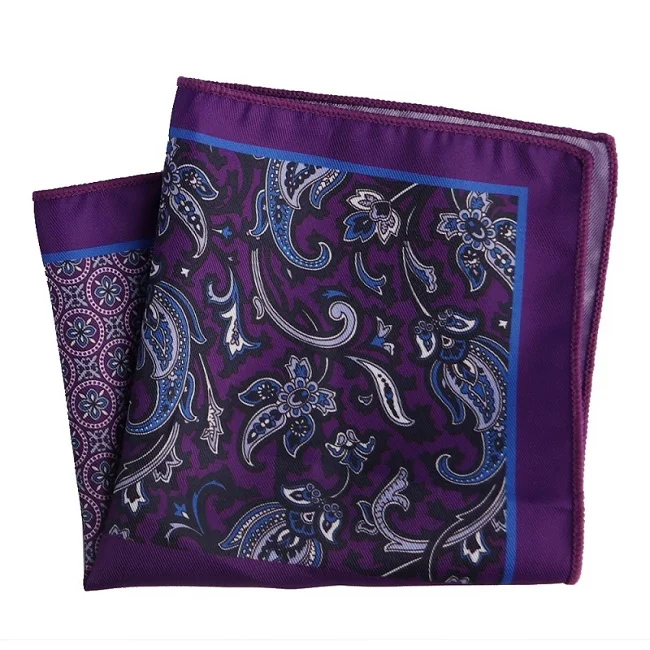 Fazzoletto Da Taschino Uomo In Seta E Poliestere - Fantasia Paisley Floreale - Accessorio Matrimonio