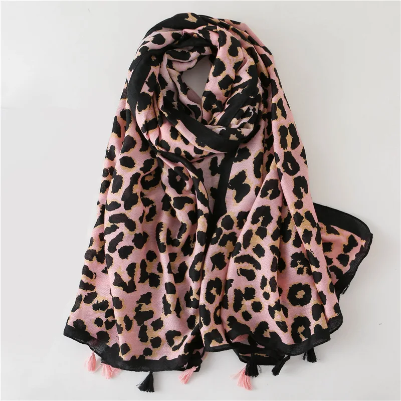 New Fashion Brand Lovely Pink Sexy Leopard Dot Tassel Viscose Shawl Scarf Lady High Quality Pashmina Stole Bufandas Muslim Hijab autumn new fashion bohemian lovely floral tassel viscose shawl scarf lady high quality wrap pashmina stole bufandas muslim hijab