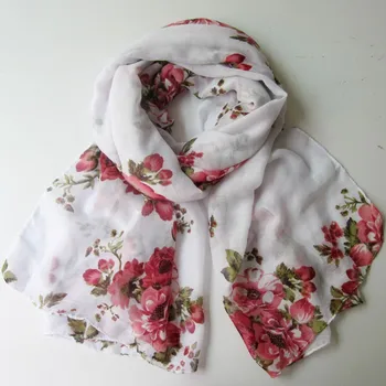

White peony encryption viscose printing good quality flowers hot winter warm elegant scarf women fashionable shawls bandana 10pc