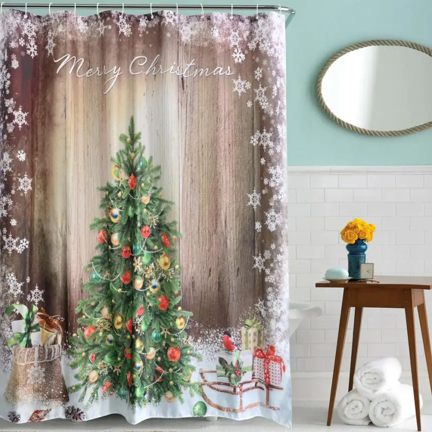 

2017 Christmas Kids Waterproof Polyester Bathroom Shower Curtain Decor With Hooks 150*180cm Cortina de janela cortinados de sala