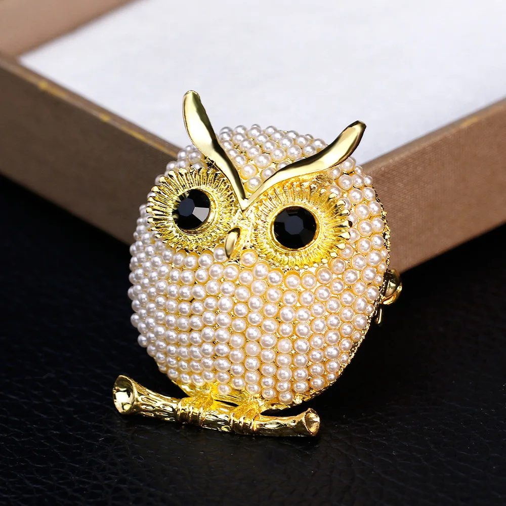 CHUKUI Simulated Pearl Brooch Animal Owl Brooches For Women Party Accessories Wedding Decoration Christmas Jewelry Brooch (2)