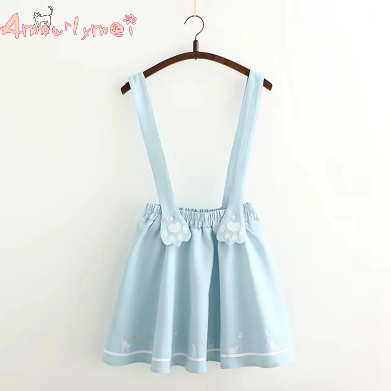 Мини-юбка с вышивкой в виде когтей Amourlymei Mori Girl Lolita Kawaii голубой розовый серый хаки |